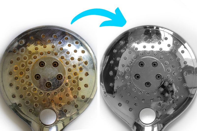 Shower head rust before and after cleaning