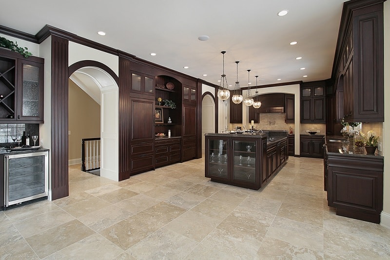 Kitchen with stone tile floor