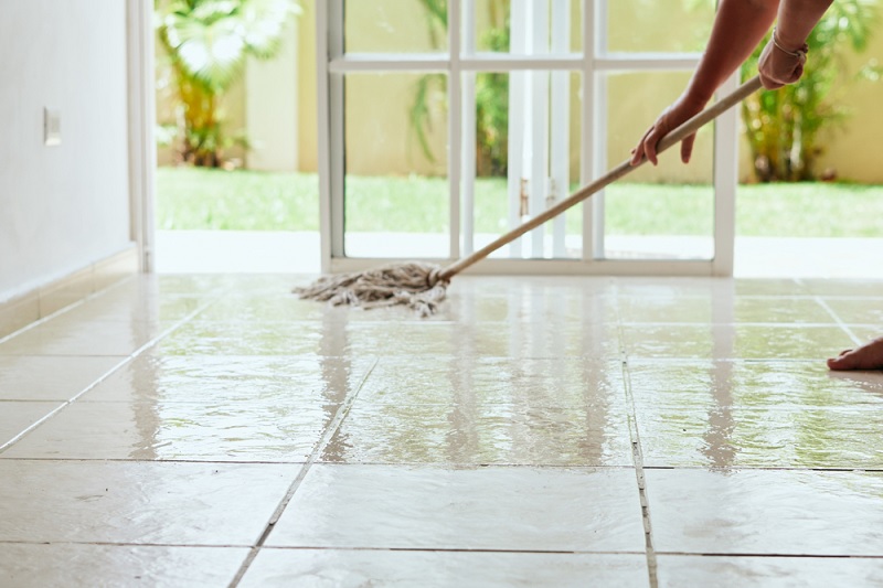 Mopping a tile floor