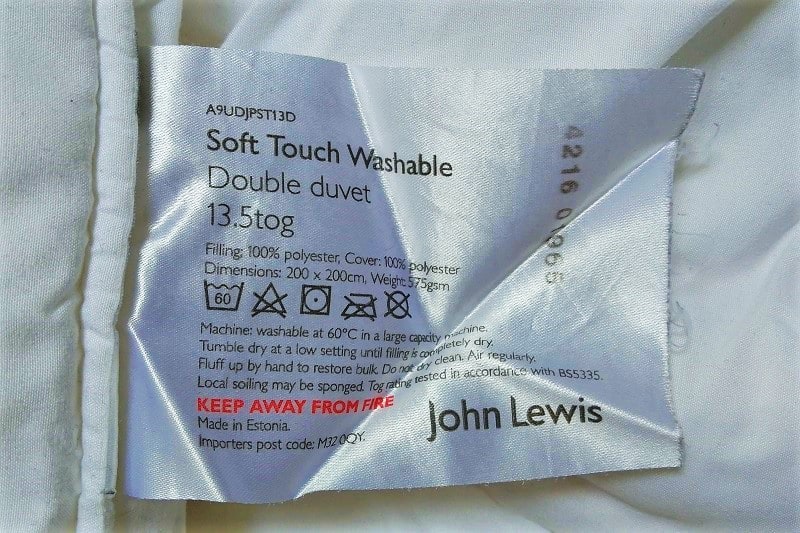 Duvet care label