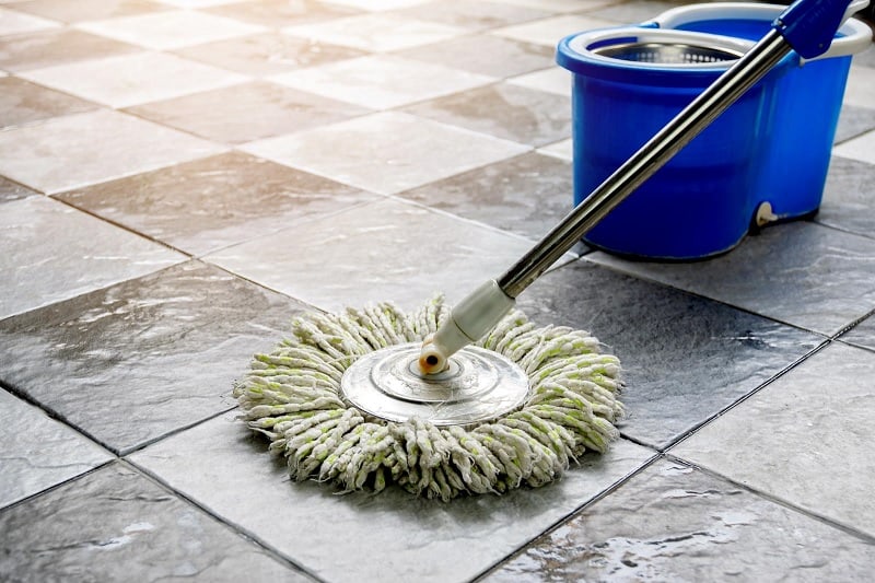 Mop on stone floor