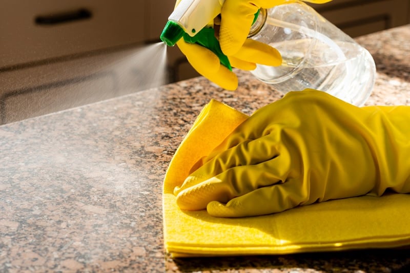 Cleaning a granite kitchen countertop