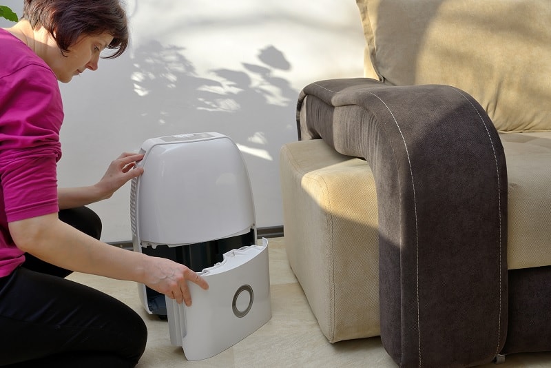 Woman opening dehumidifier