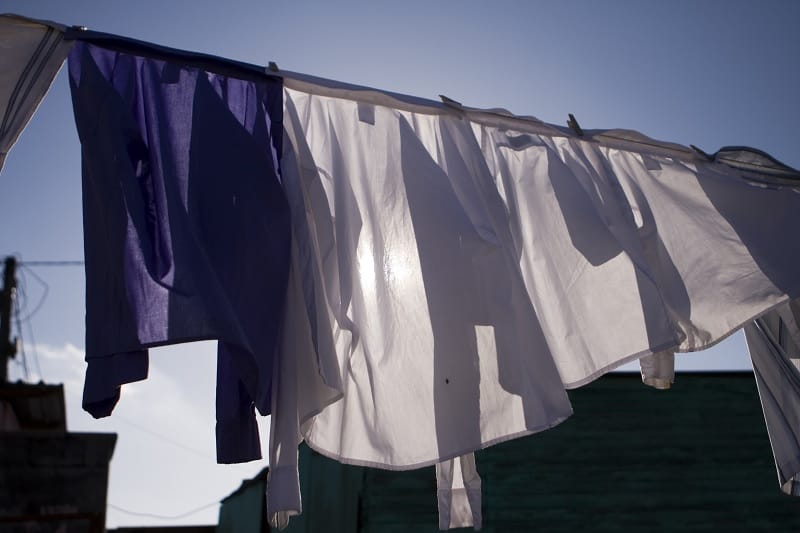 Shirts drying on washing line outside