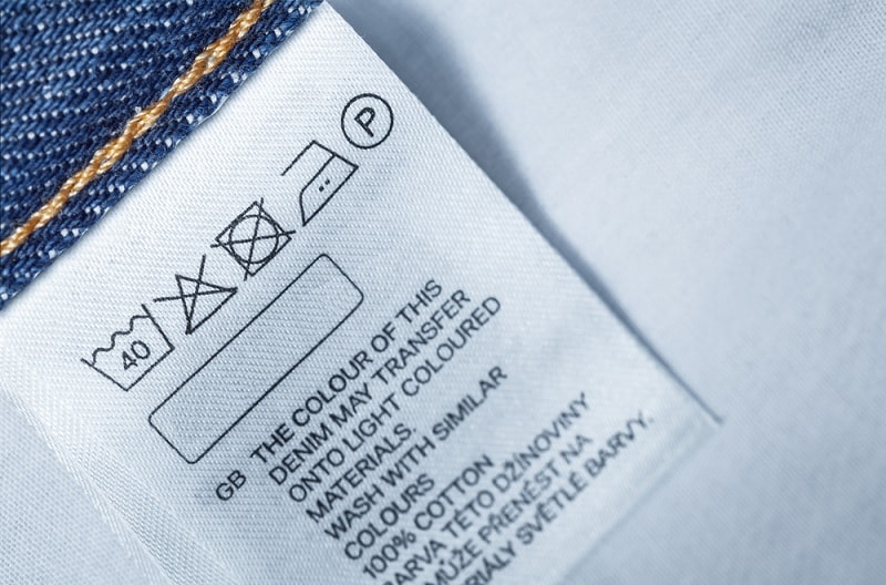 Clothing care label on denim