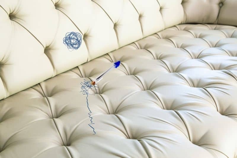 get blue biro off leather sofa