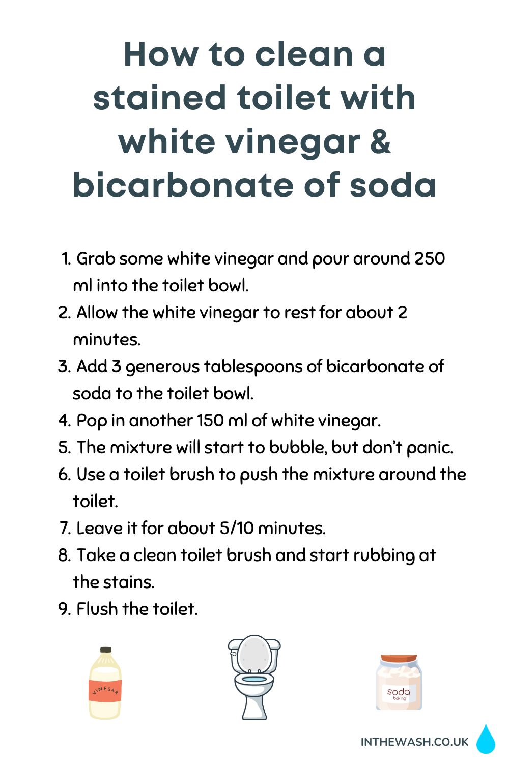 How to clean a stained toilet bowl with white vinegar and bicarbonate of soda