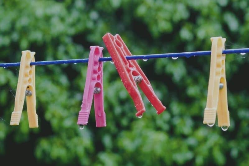 Pegs on Washing Line in the Rain