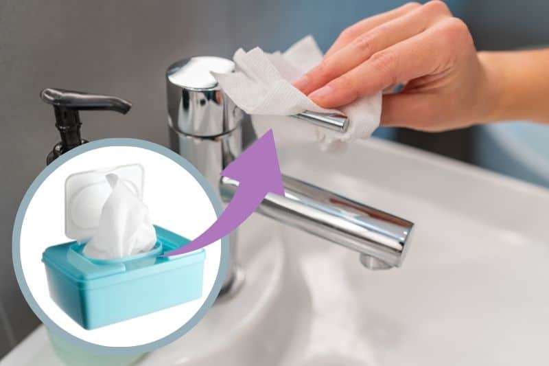 Wiping Chrome Tap with Baby Wipes