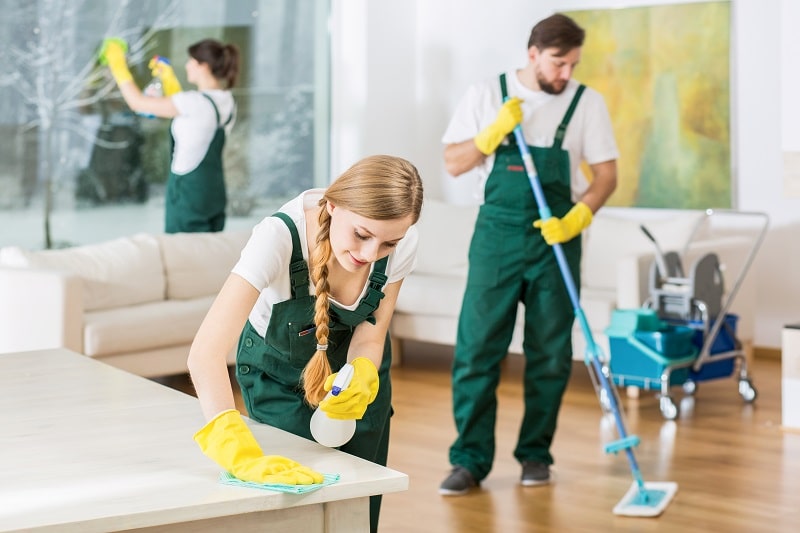 cleaning services staff cleaning the living room