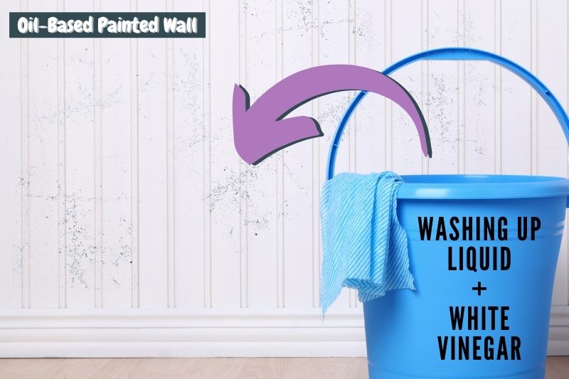 Cleaning Oil-Based Painted Walls with washing up liquid, white vinegar and water