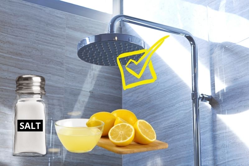 clean fixed shower head with salt and lemon juice