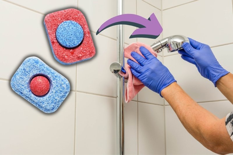 cleaning shower with dishwasher tablet