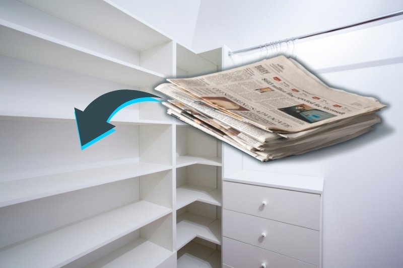 placing newspapers in wardrobe shelves