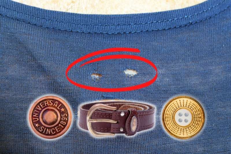shirt holes from Friction from buttons and belts