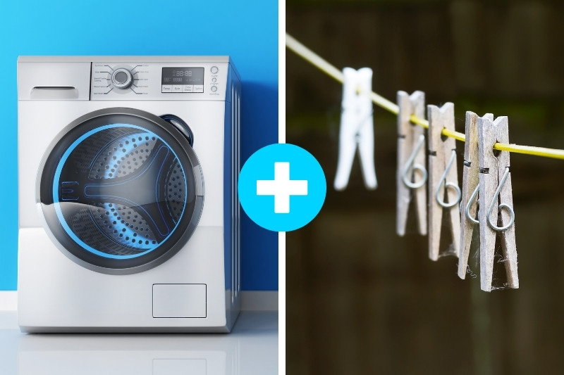 shrink clothes with washing machine and washing line