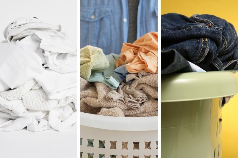 Separating laundry by putting similar coloured clothes together