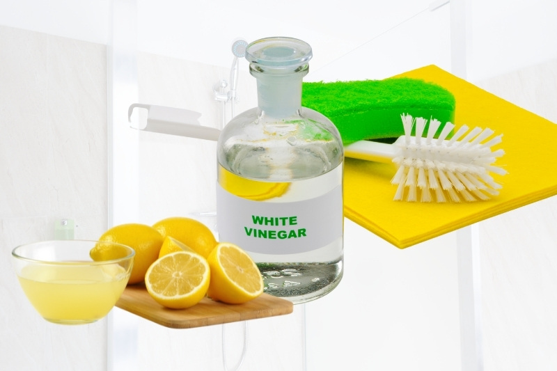 clean bathroom and shower with vinegar and lemon juice