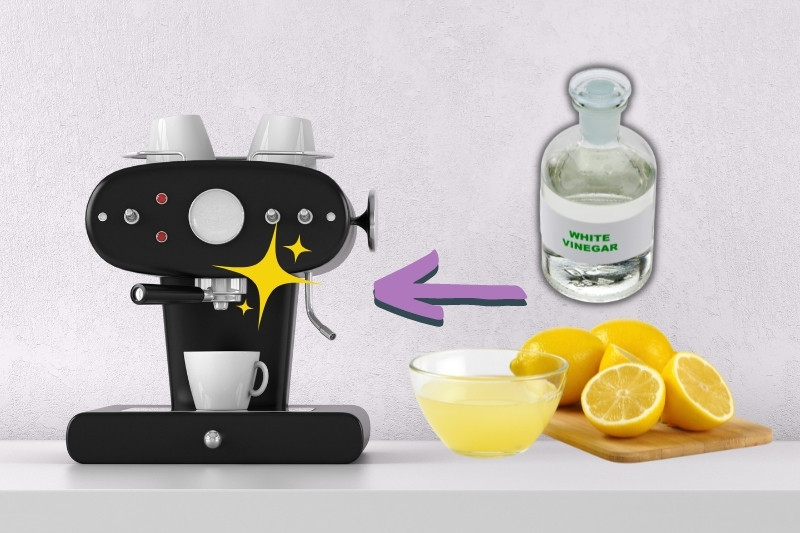 clean coffee maker with vinegar and lemon juice