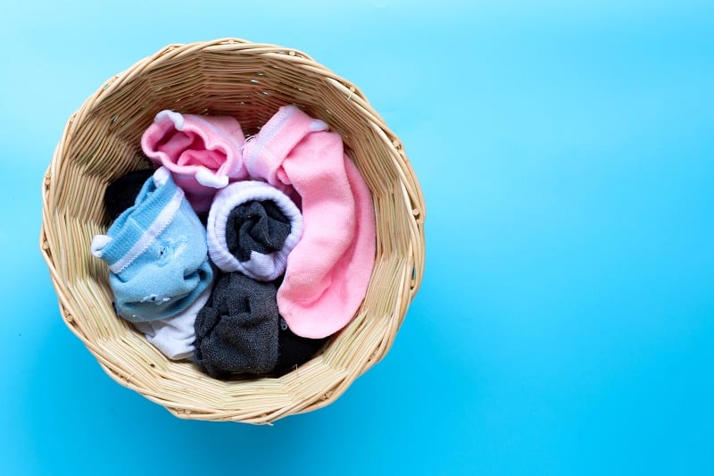 Socks in laundry basket
