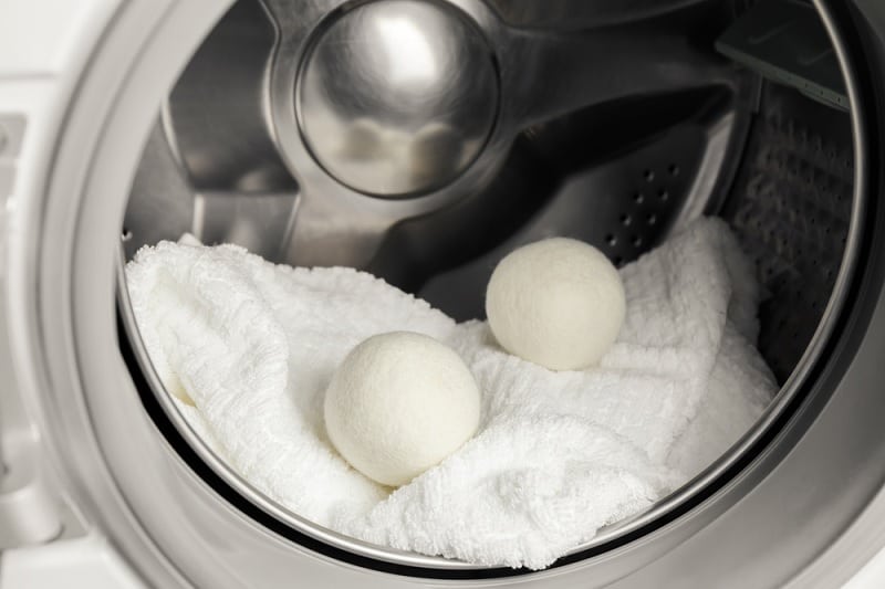Wool dryer balls in tumble dryer