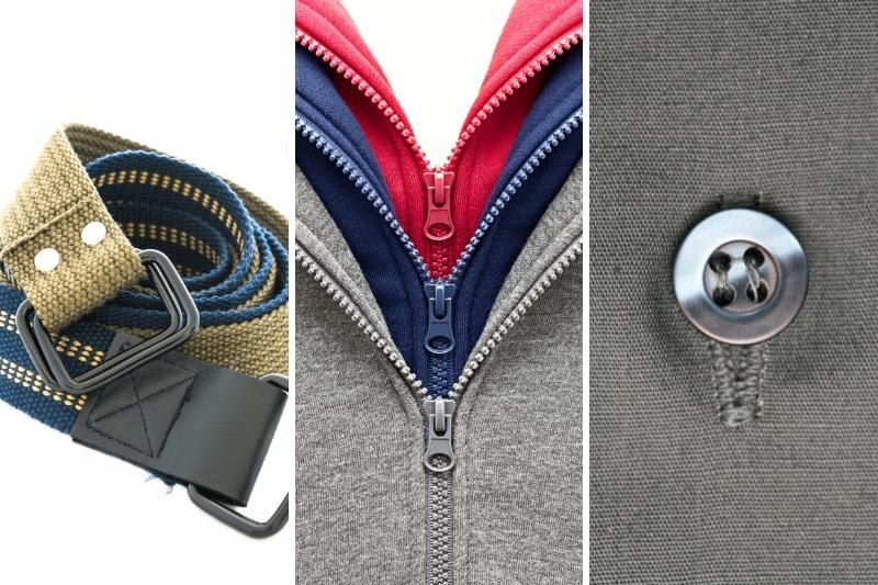 belt and clothes with zips and buttons
