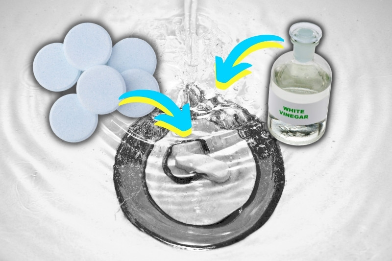 unclog drain with denture tablet and vinegar mix