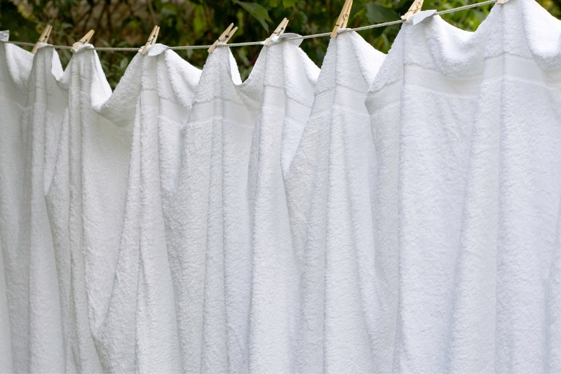 air drying towels on a line