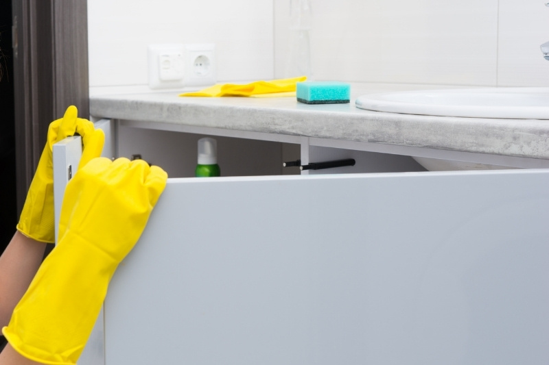 cleaning bathroom cupboards and shelves