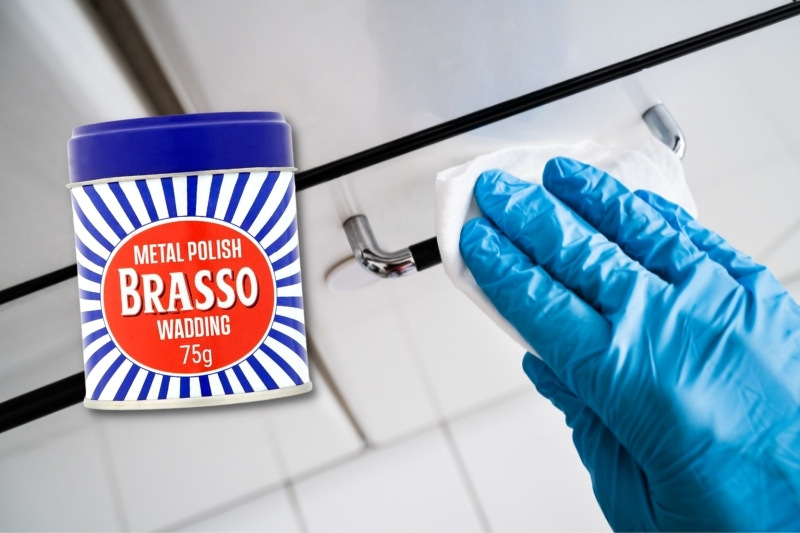 cleaning cupboard metal handle with brasso