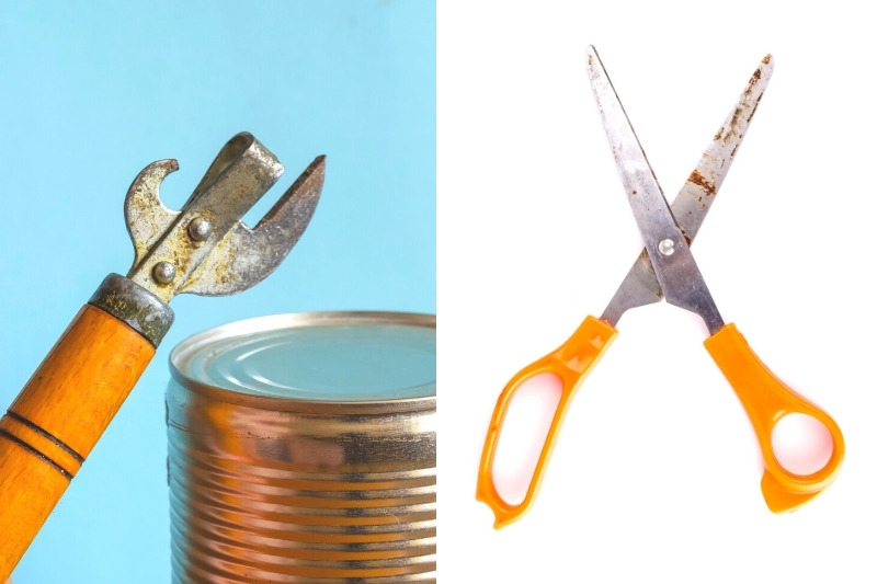 rusty can opener and scissor