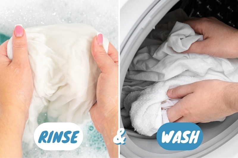 rinse and wash stained clothes