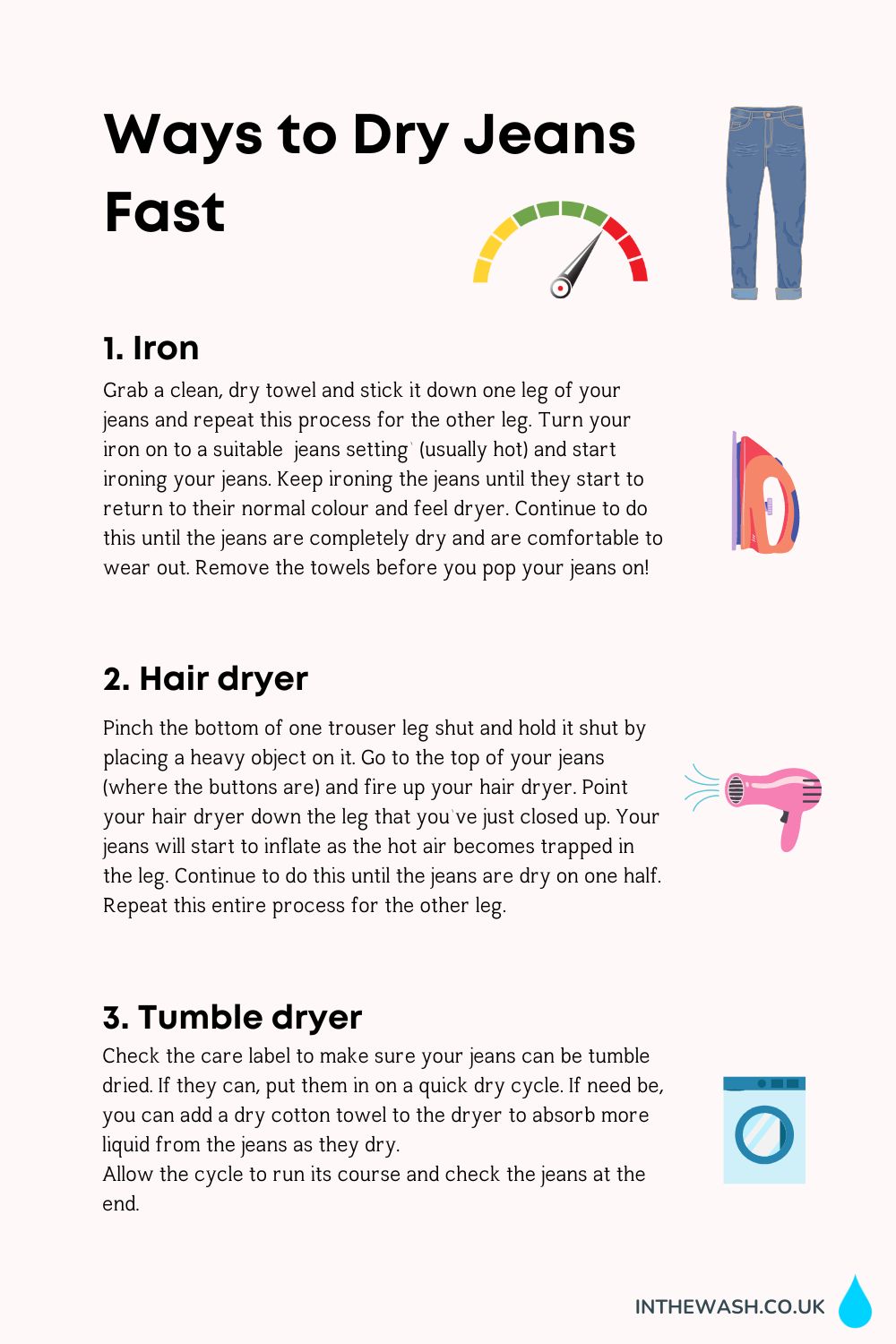 Ways to dry jeans fast