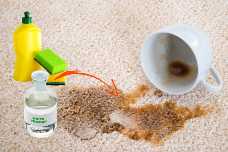 clean coffee stain on carpet with washing up liquid and vinegar