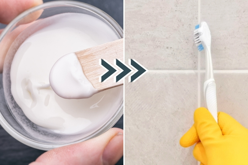 clean tile grout with bicarbonate of soda paste