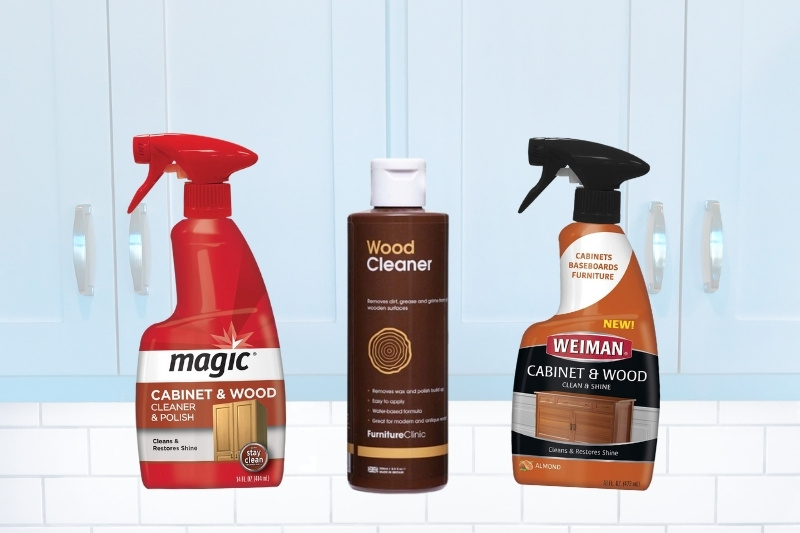 cleaning kitchen cabinet with wood cleaner product