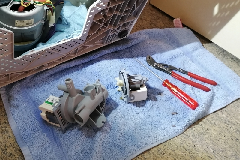 drain pump removed from washing machine