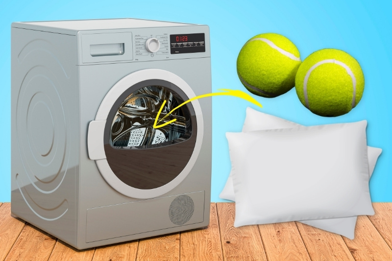 dry pillows with tumble dryer and tennis balls