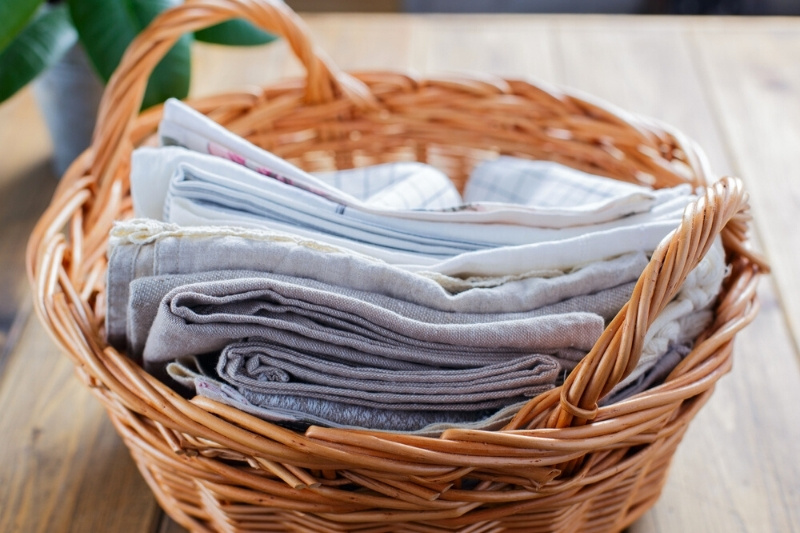 tea towels in laundry basket