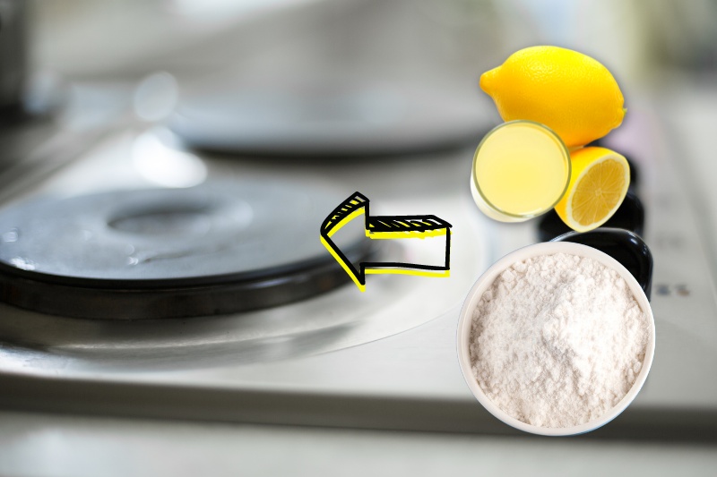 clean electric hob solid plates with lemon juice and bicarbonate of soda