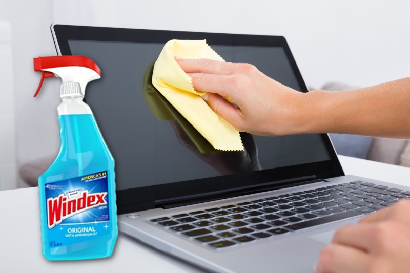 clean laptop screen with windex