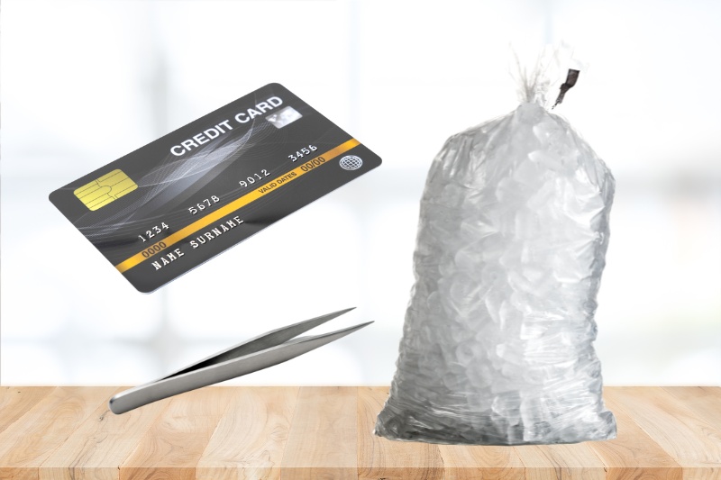 credit card ice bag and tweezer