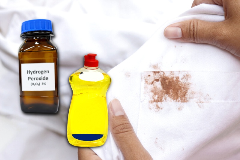remove stains with hydrogen peroxide and washing up liquid