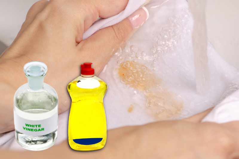 remove stains with vinegar and washing up liquid