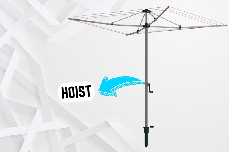 rotary washing line with hoist mechanism