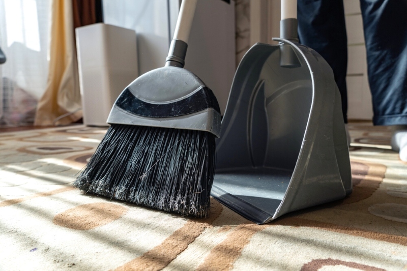 brush and pan to clean the carpet
