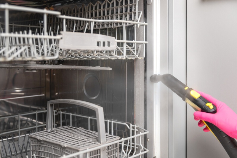 clean dishwasher with steam cleaner