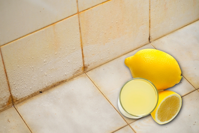cleaning shower orange stains with lemon juice