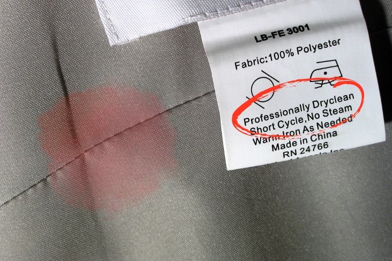 professional dry cleaning care label