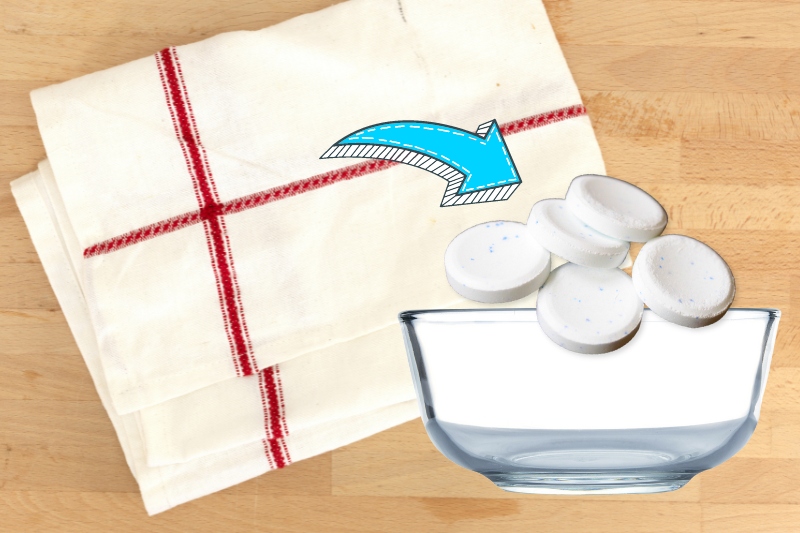clean tea towels with denture tablets